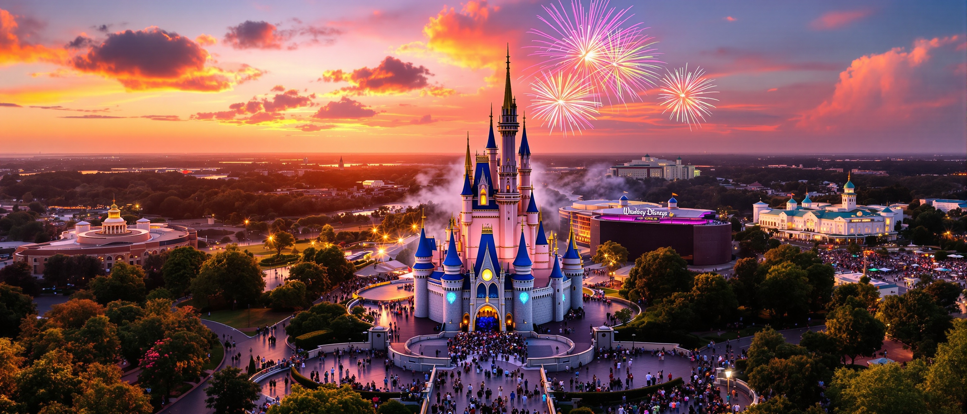 Parques de Orlando ao entardecer