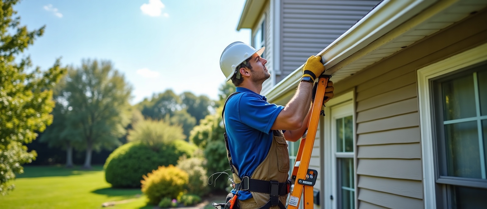 Professional gutter repair technician working on a Dayton Ohio home by Gem City Gutters