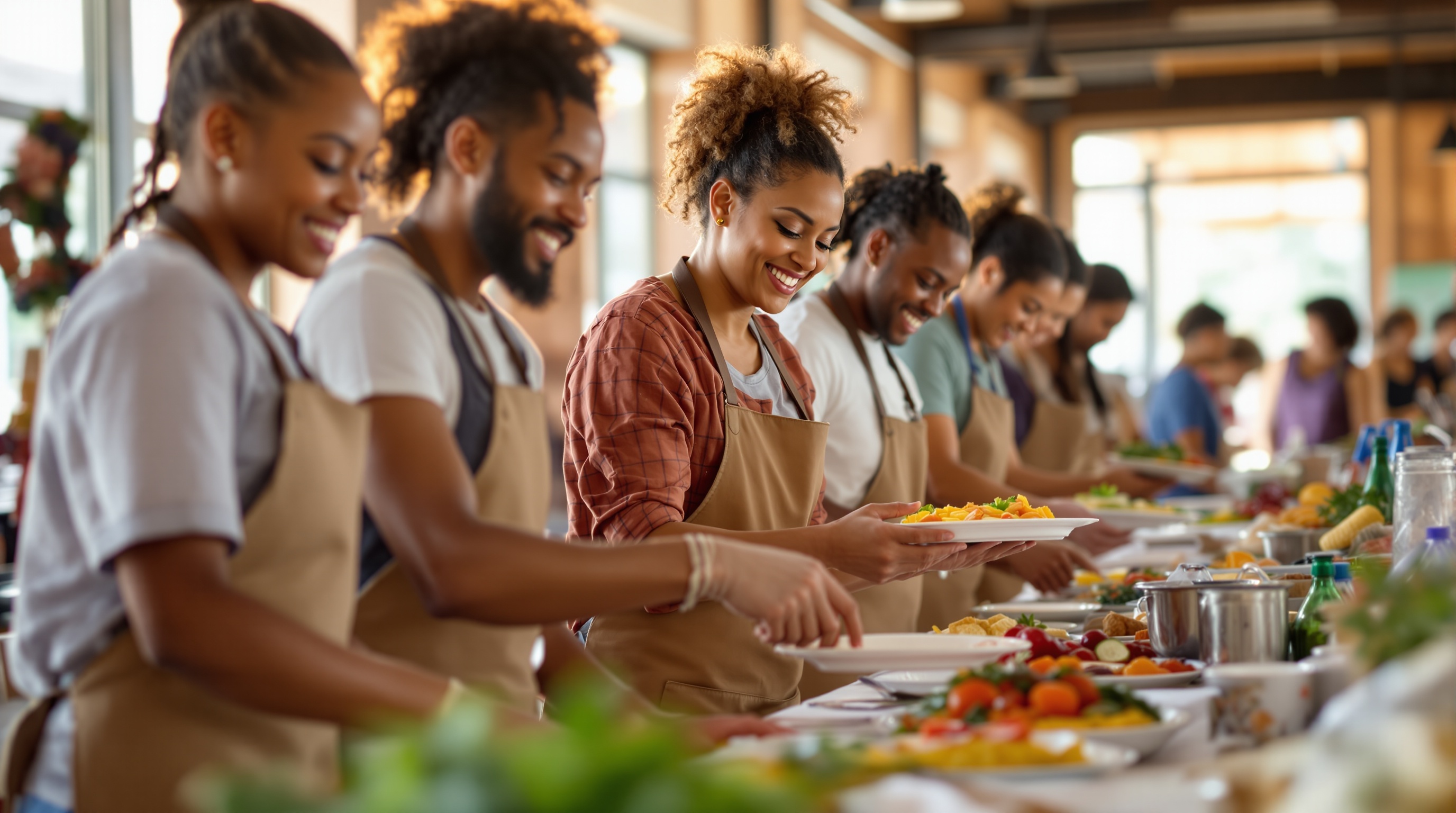 Volunteers serving meals