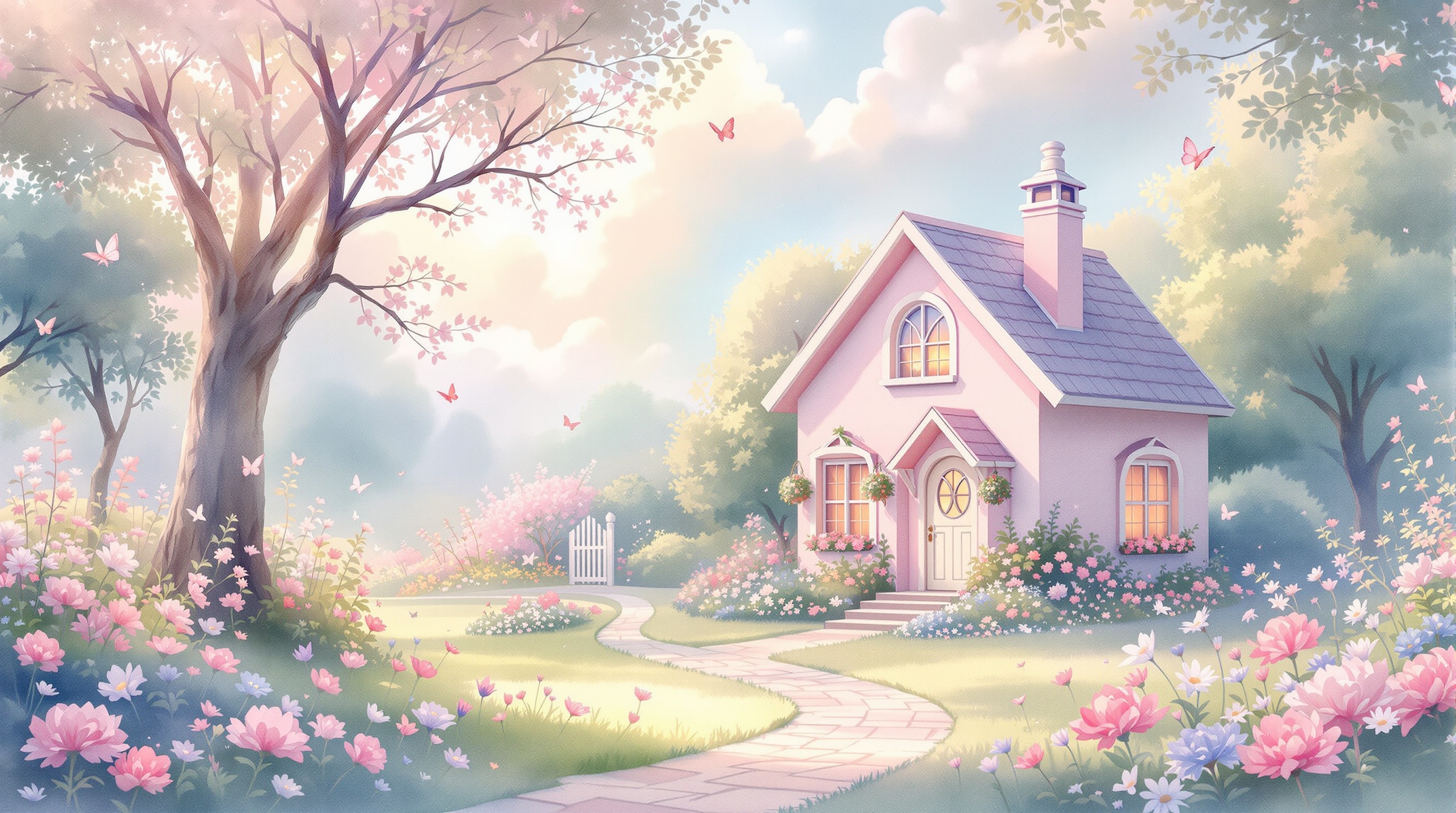 Pink Cottage Background