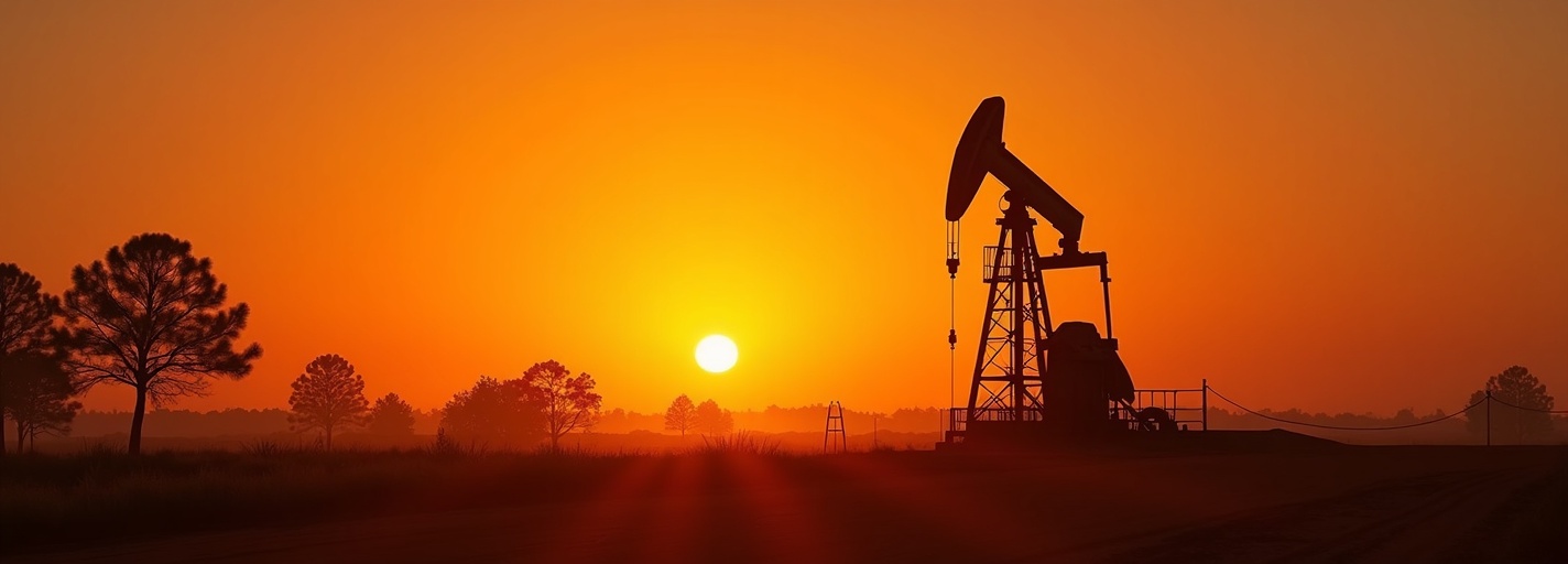 Well drilling rig at sunset