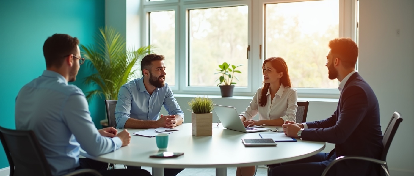 Small business owner meeting with employees in a Florida office — GWC Medical primary care for SMBs