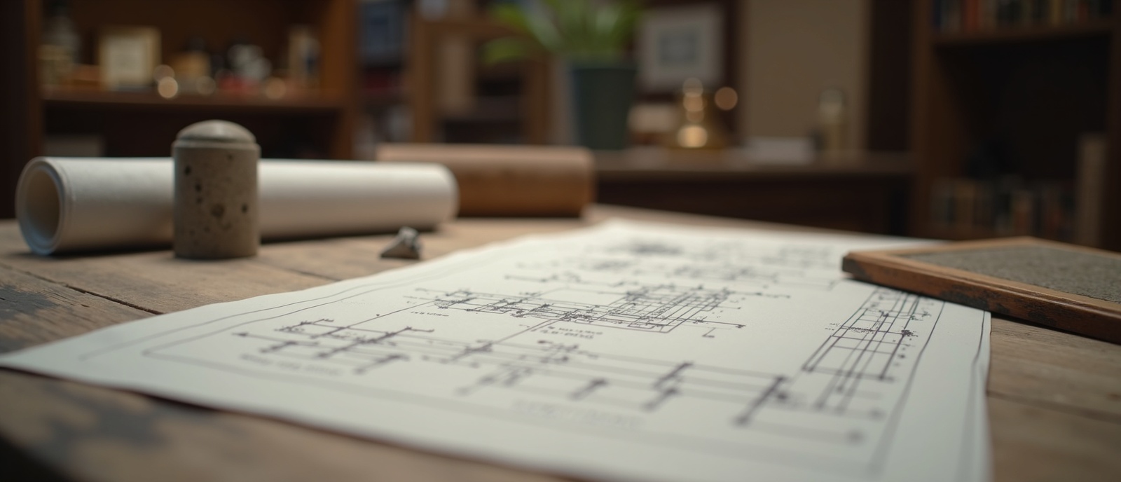 Espace de travail technique avec plans structurels — blog Steel&Stone KET