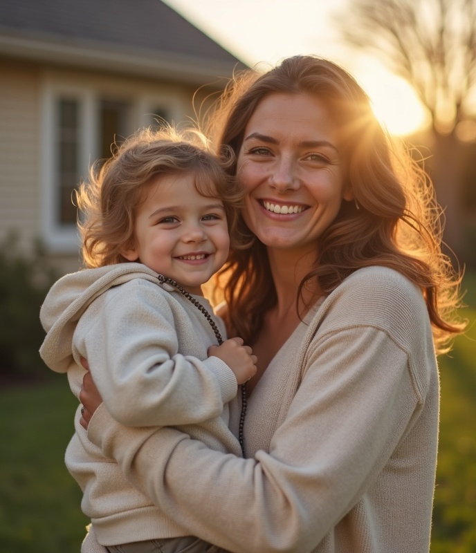 A mother and child grateful for community support