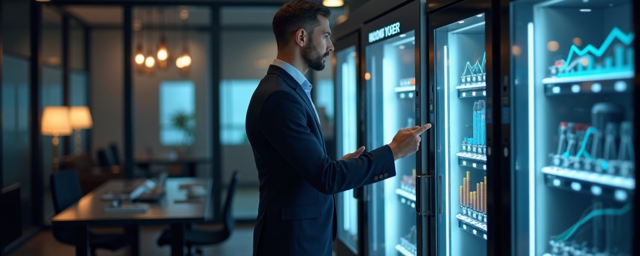 Entrepreneur analyzing passive income from luxury vending machines