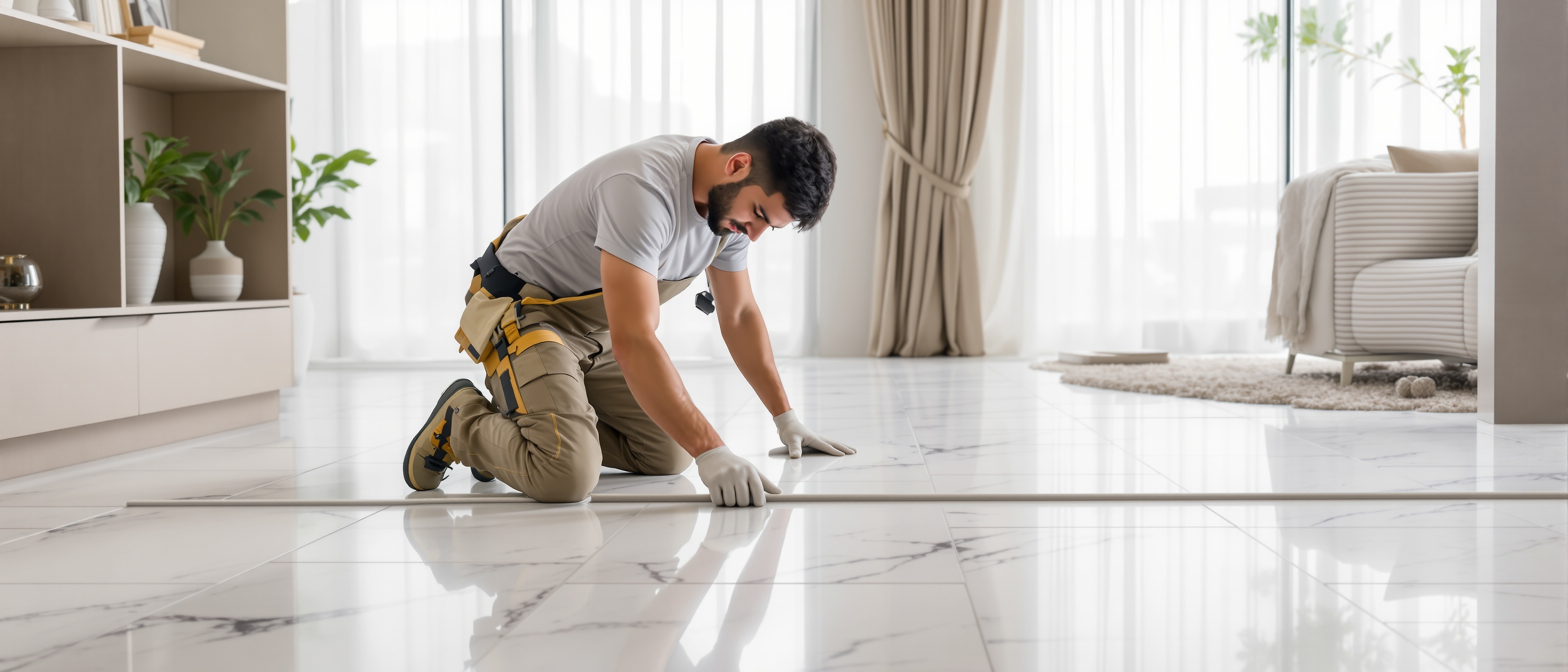 Kontraktor lantai profesional memasang jubin di Puncak Alam Selangor