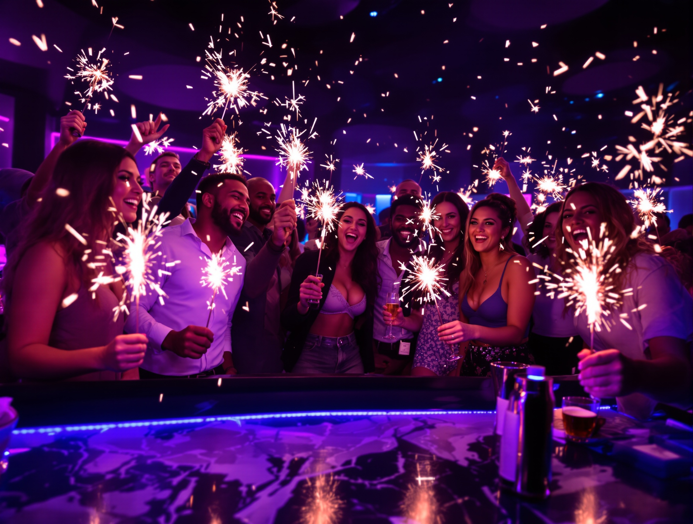 Group celebration at nightclub