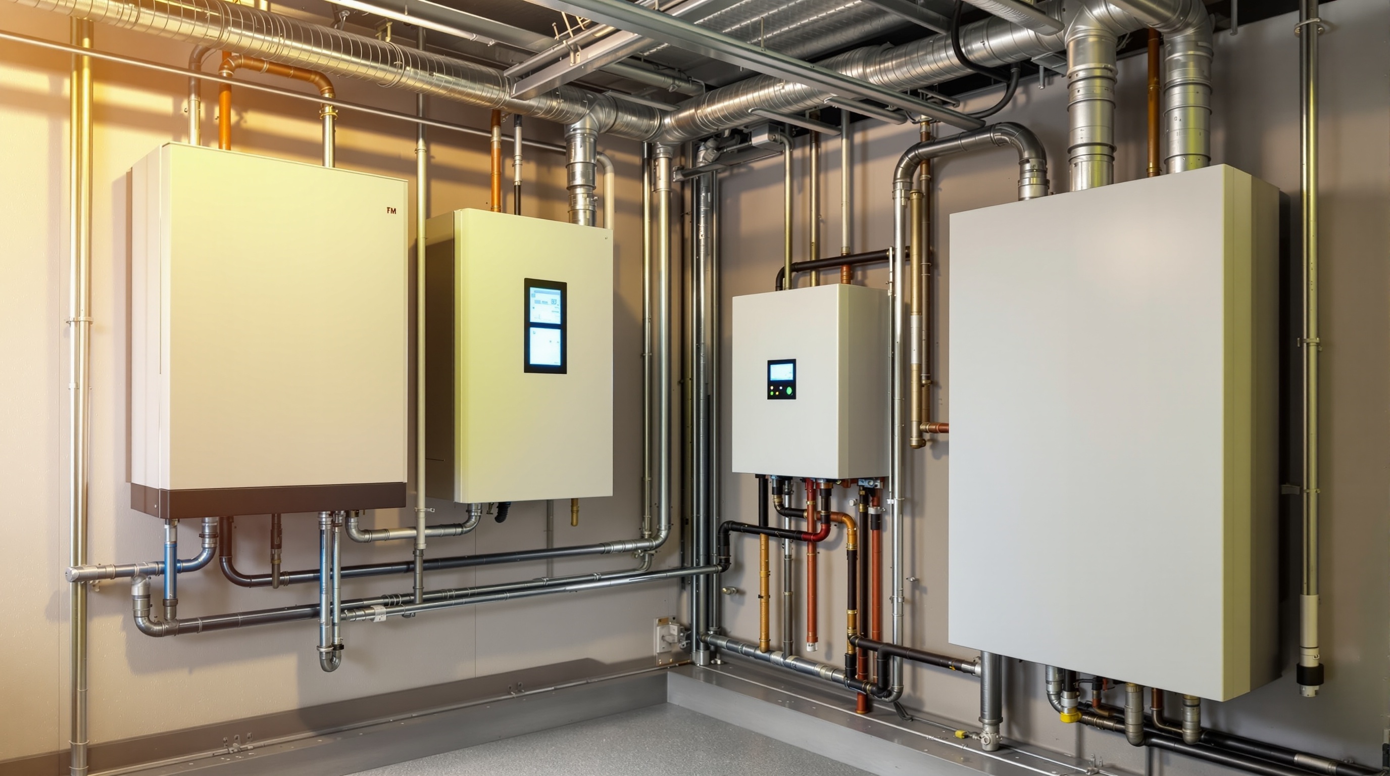 Modern hybrid solar inverter and battery storage system in a clean commercial utility room