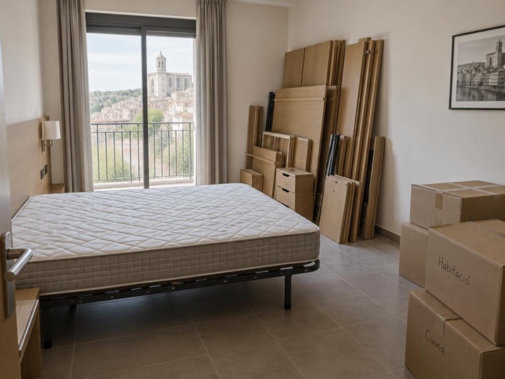 Habitación de hotel en Girona durante el vaciado de mobiliario