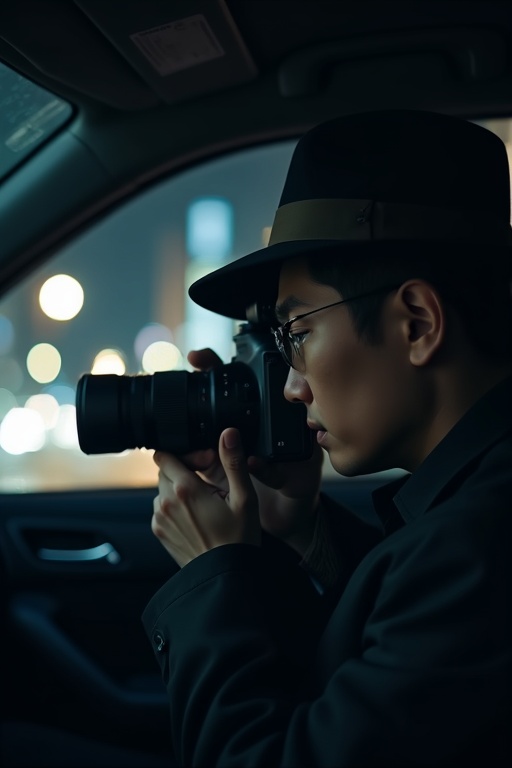 차량 내부에서 잠복 조사 중인 탐정