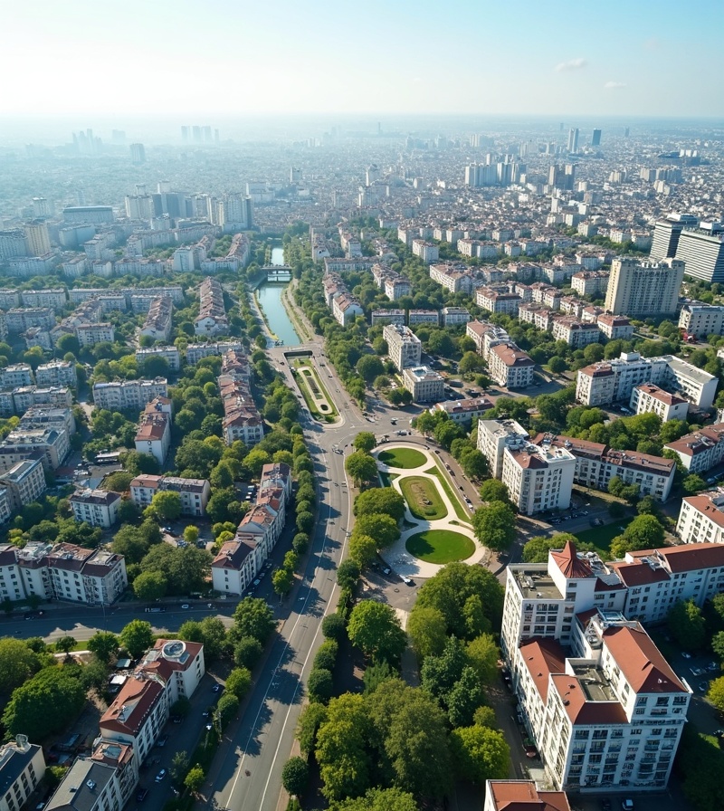Vue aérienne d'une agglomération dynamique