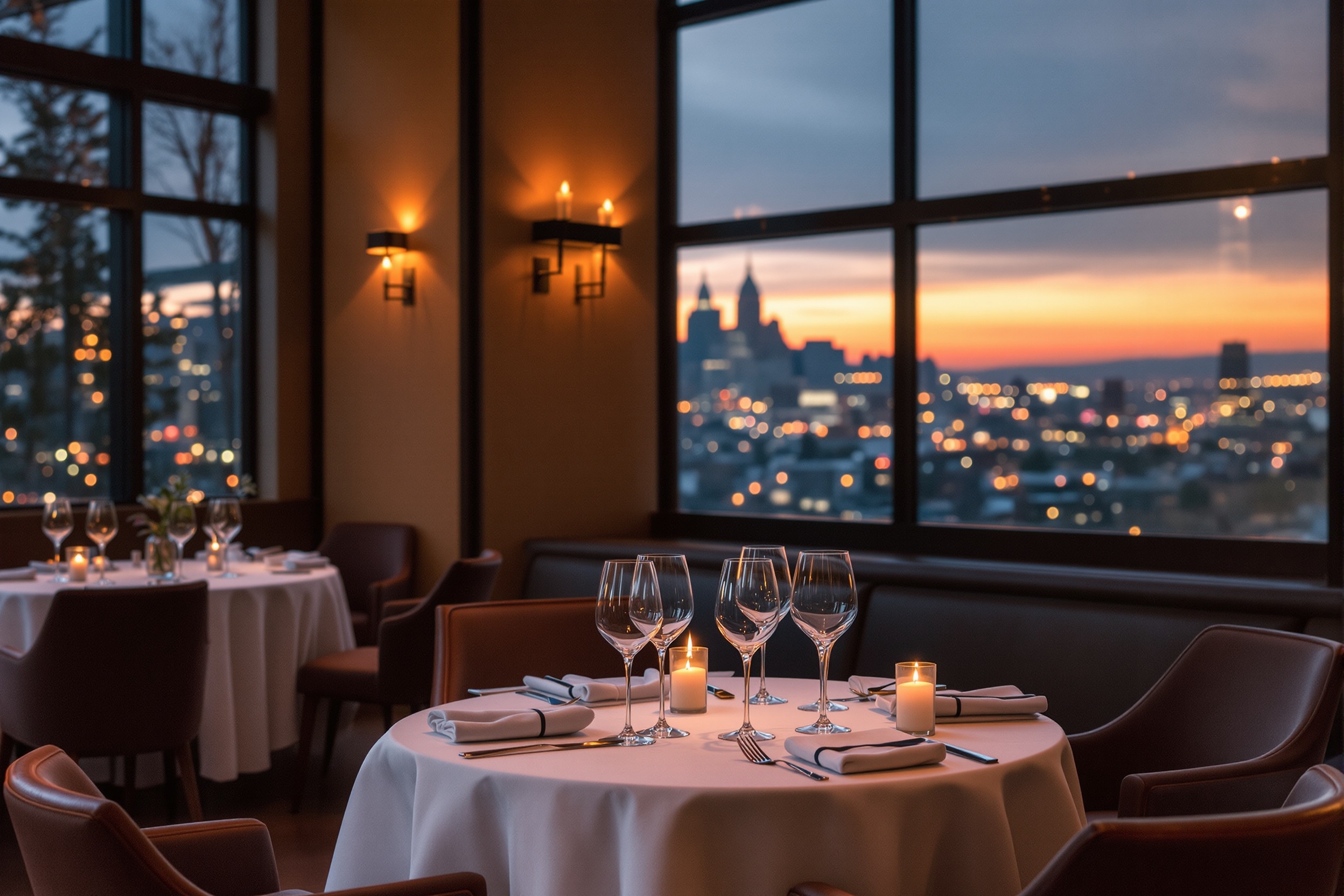 Elegant fine dining restaurant in Denver Colorado with romantic candlelit atmosphere