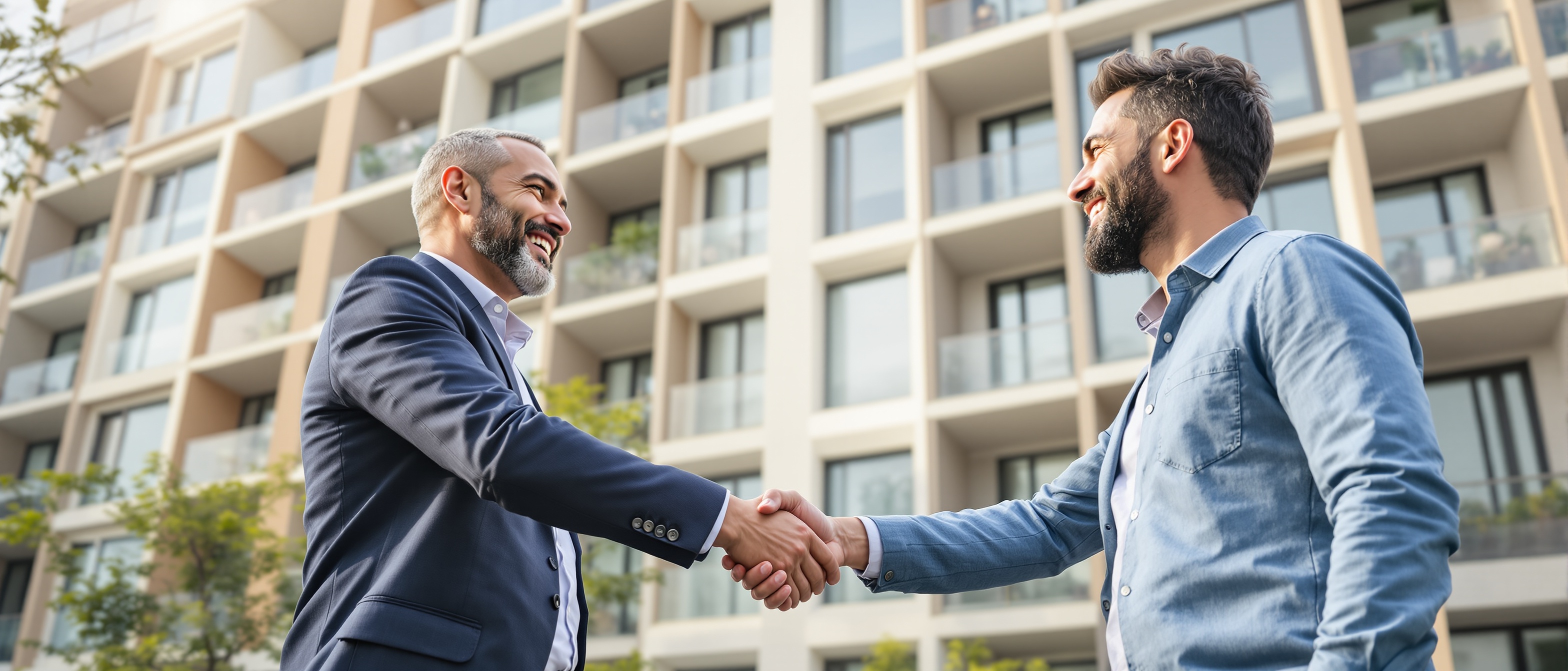 Successful apartment building sale handshake
