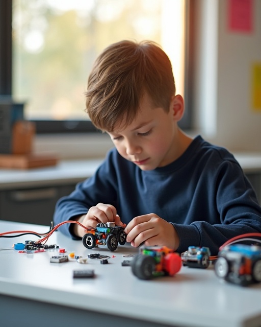 Student building robotics project at Launchpad Academy