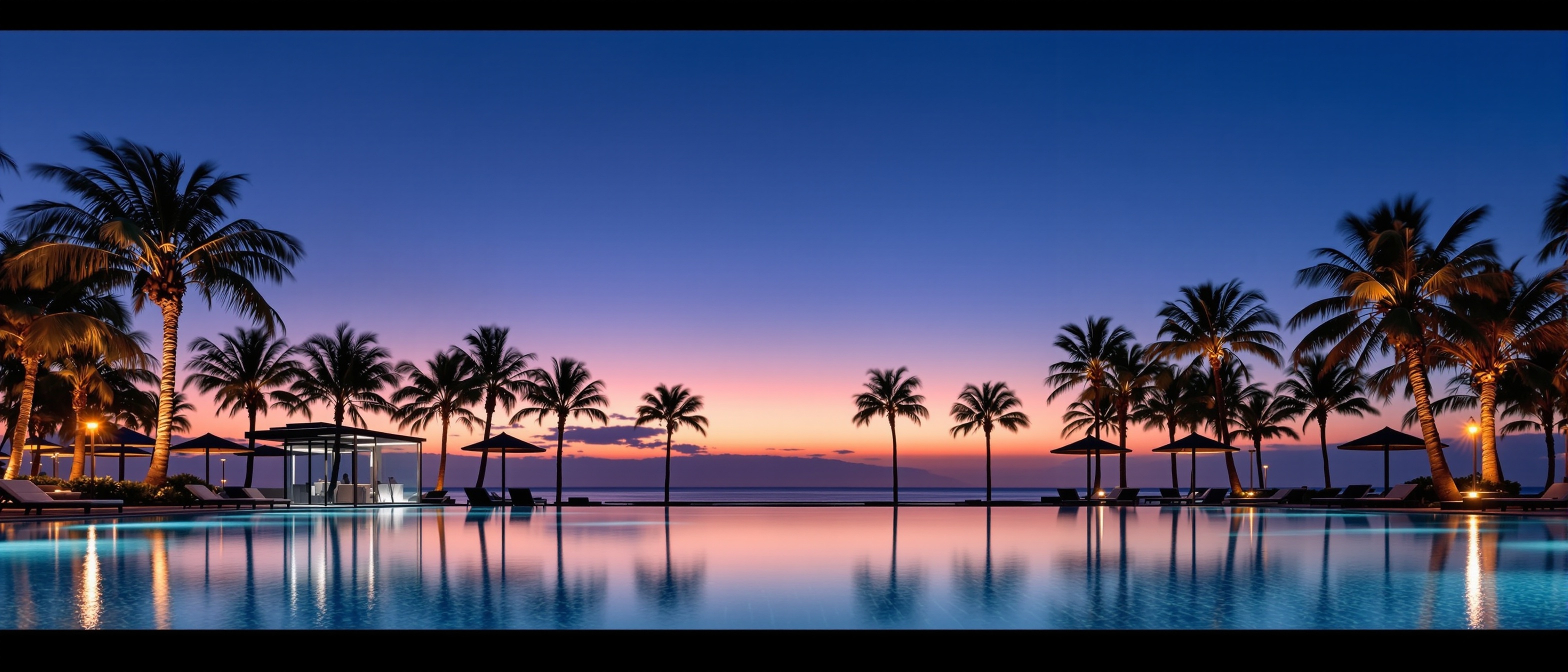 Piscine de luxe au crépuscule