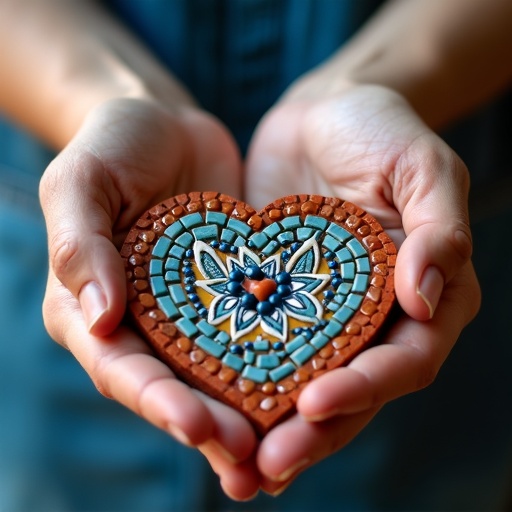 Hands holding finished mosaic piece - Zaza Mosaic Instagram Hands holding finished mosaic piece - Zaza Mosaic Instagram