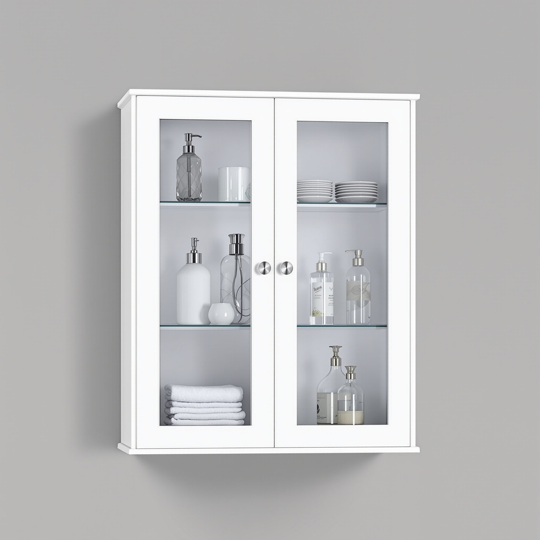 Wall-Mounted Storage Cabinet with Glass Doors