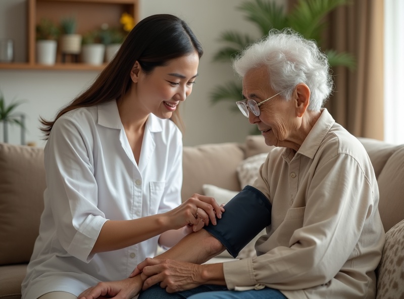 Family caring for elderly parent at home