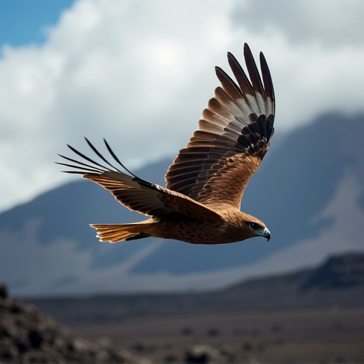 Galapagos hawk in flight