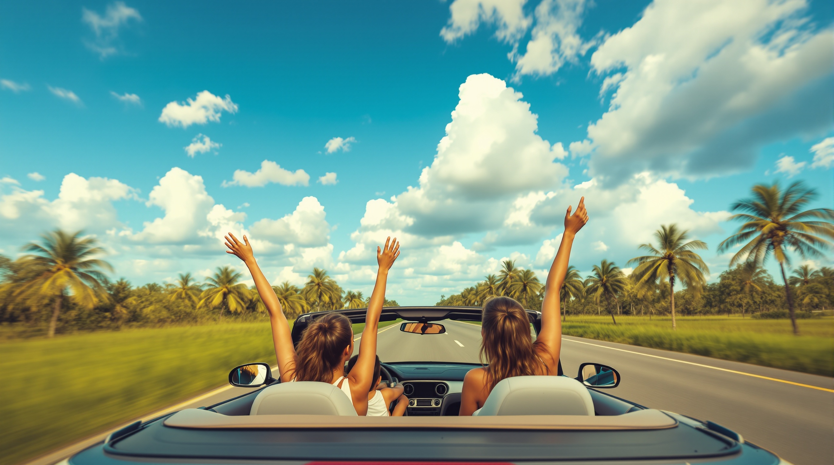 Família numa estrada aberta em Orlando — liberdade e aventura