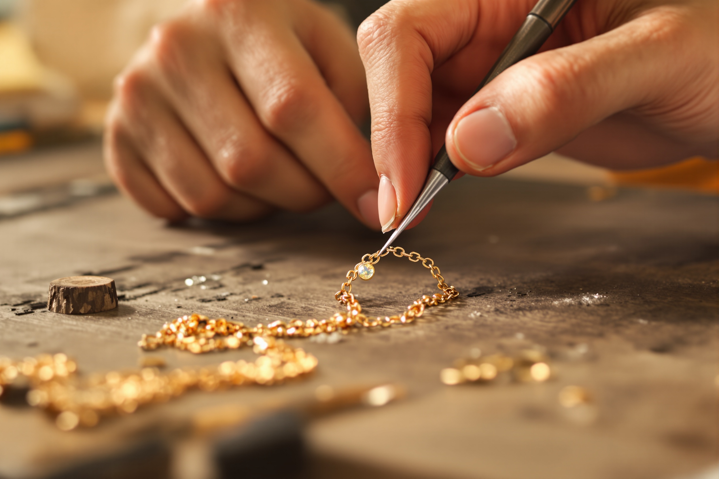 Hands crafting a permanent bracelet with faith and care