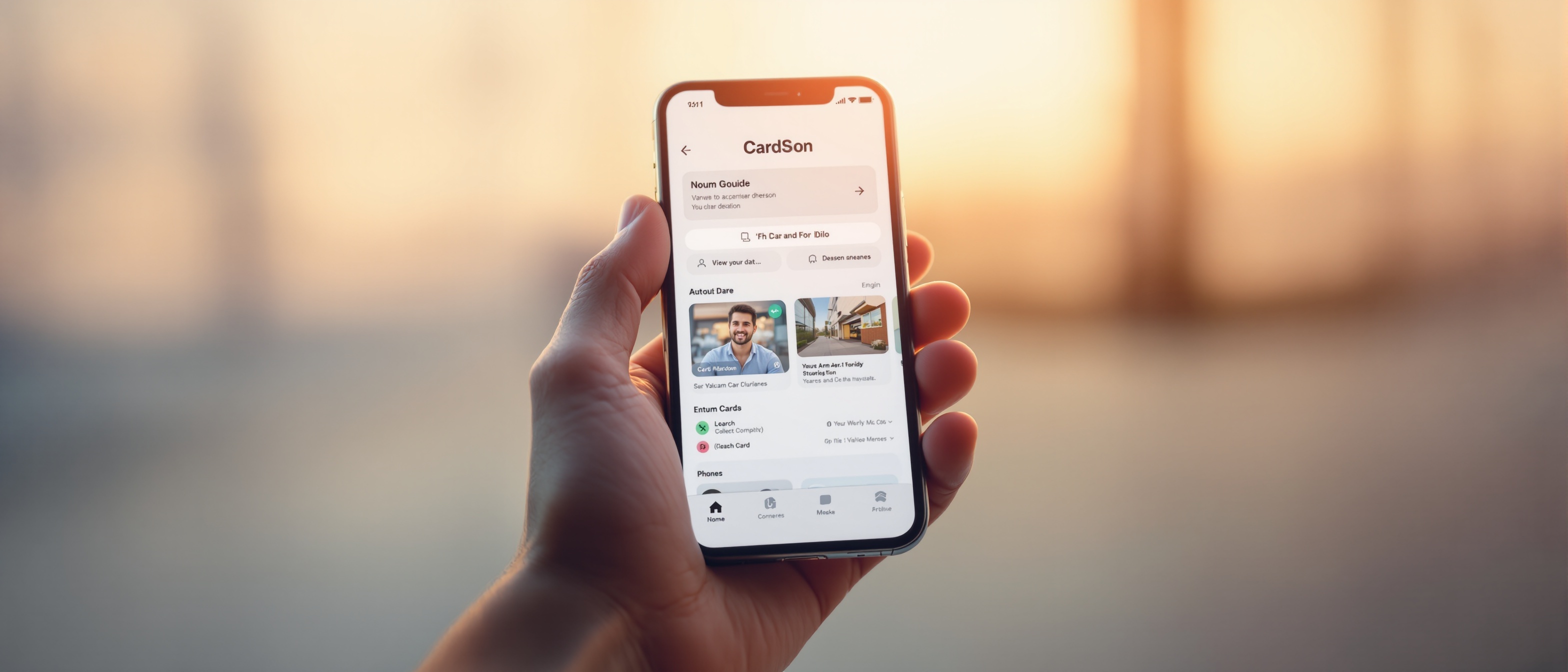 Custom mobile app running on a modern smartphone with clean UI design
