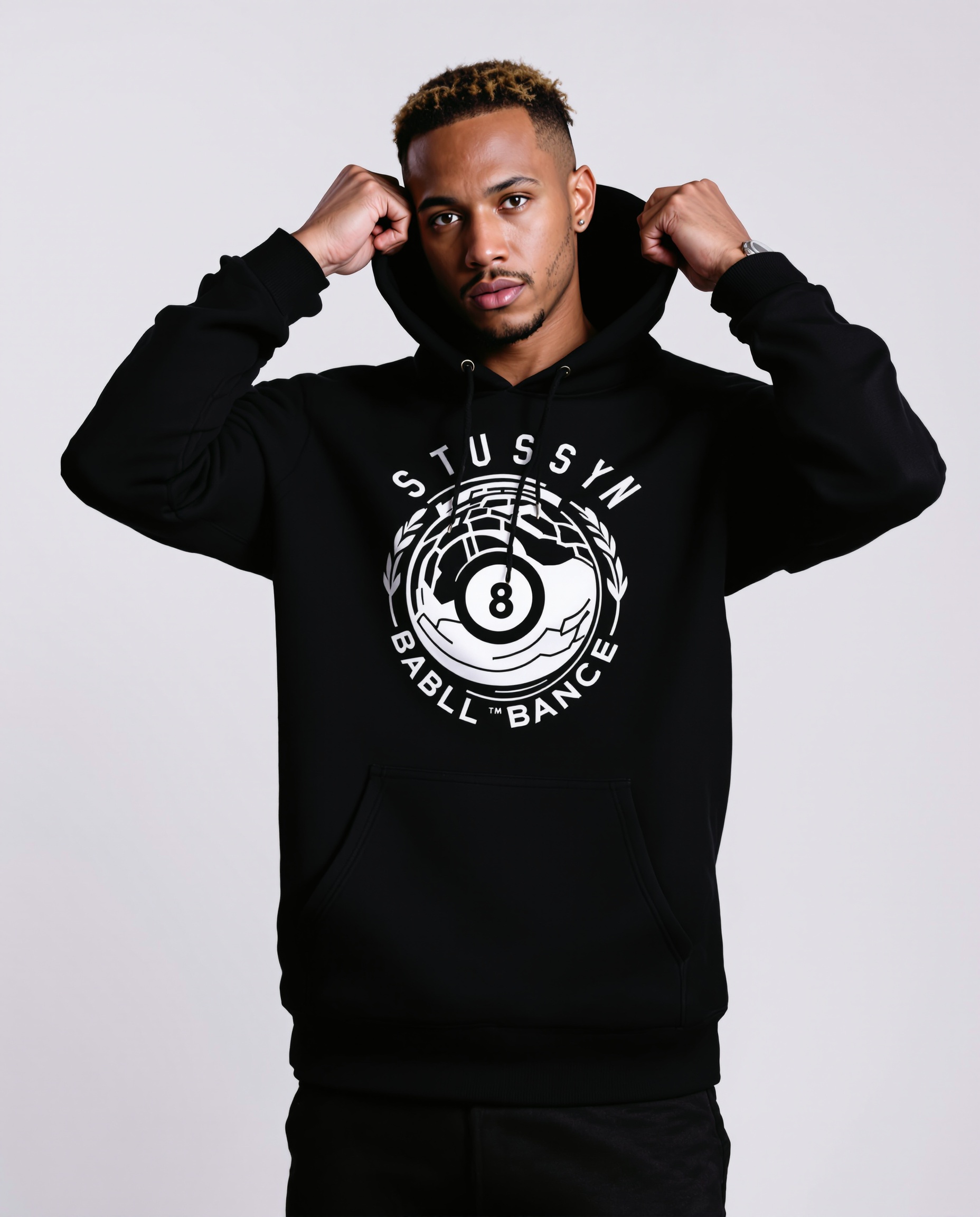 Illustration: Stussy 8-Ball Hoodie — Black; not an actual order or QC photo