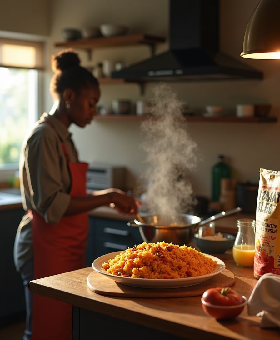 Making authentic Nigerian jollof rice from scratch using our pantry box 🔥