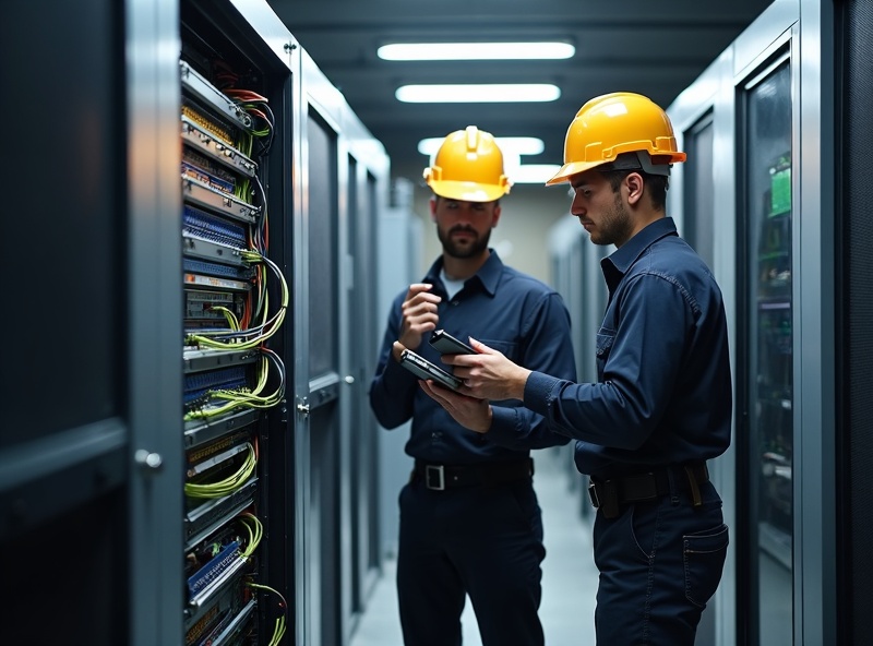 Jellyfish Shield low voltage technicians installing structured cabling in a commercial office building