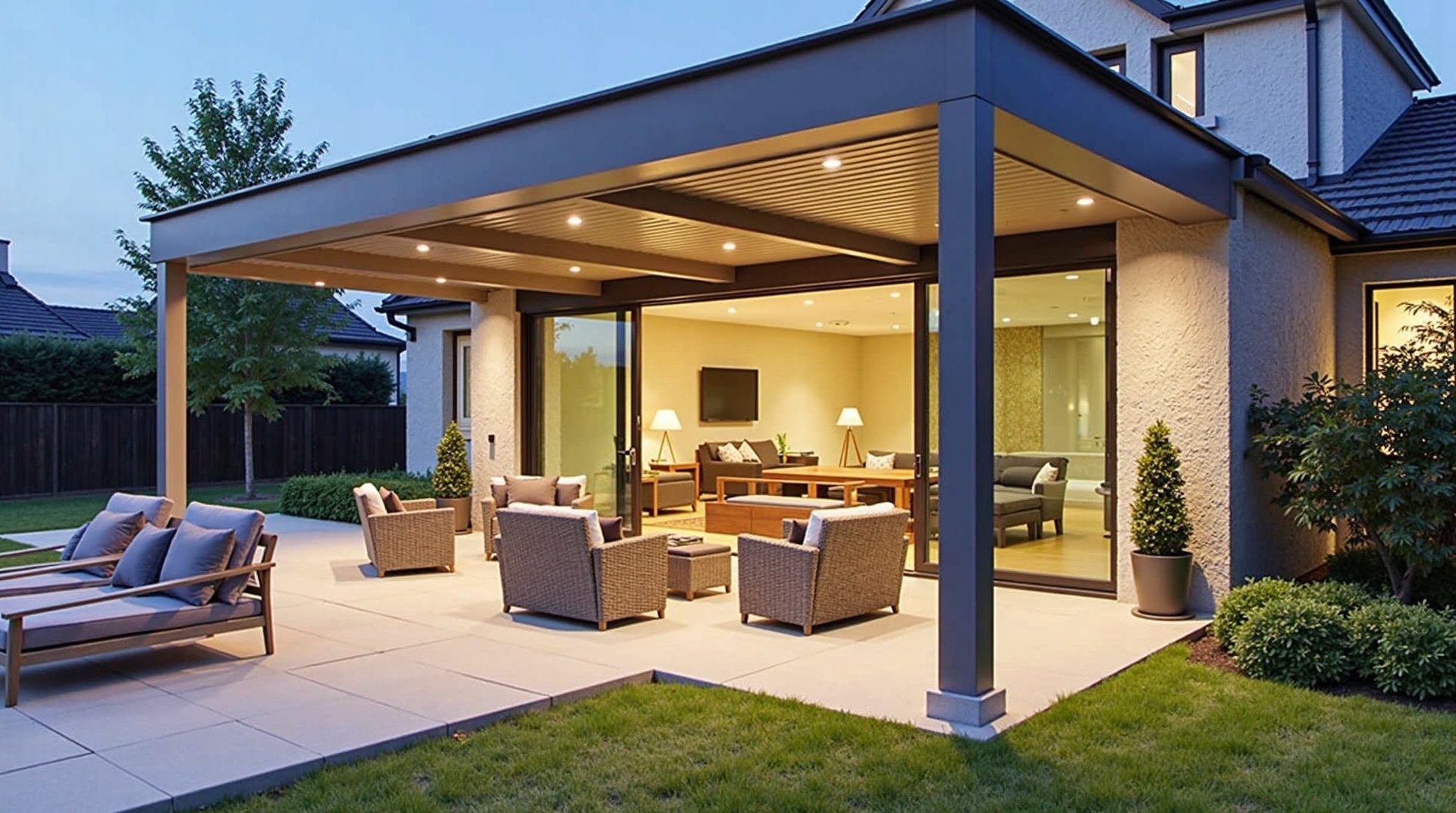 Cobertura bioclimática em área externa residencial