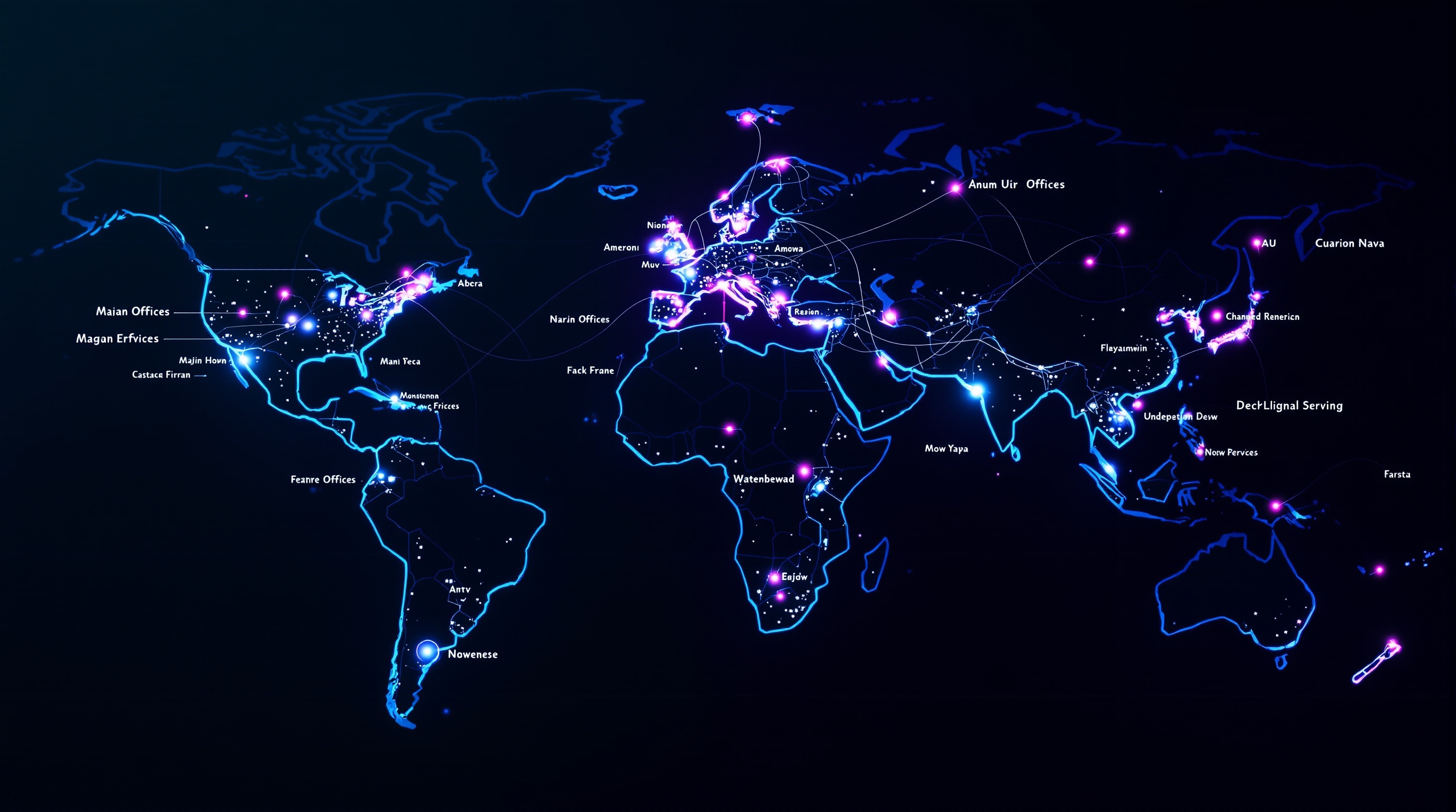 Eurovance global network map showing connected service hubs across continents