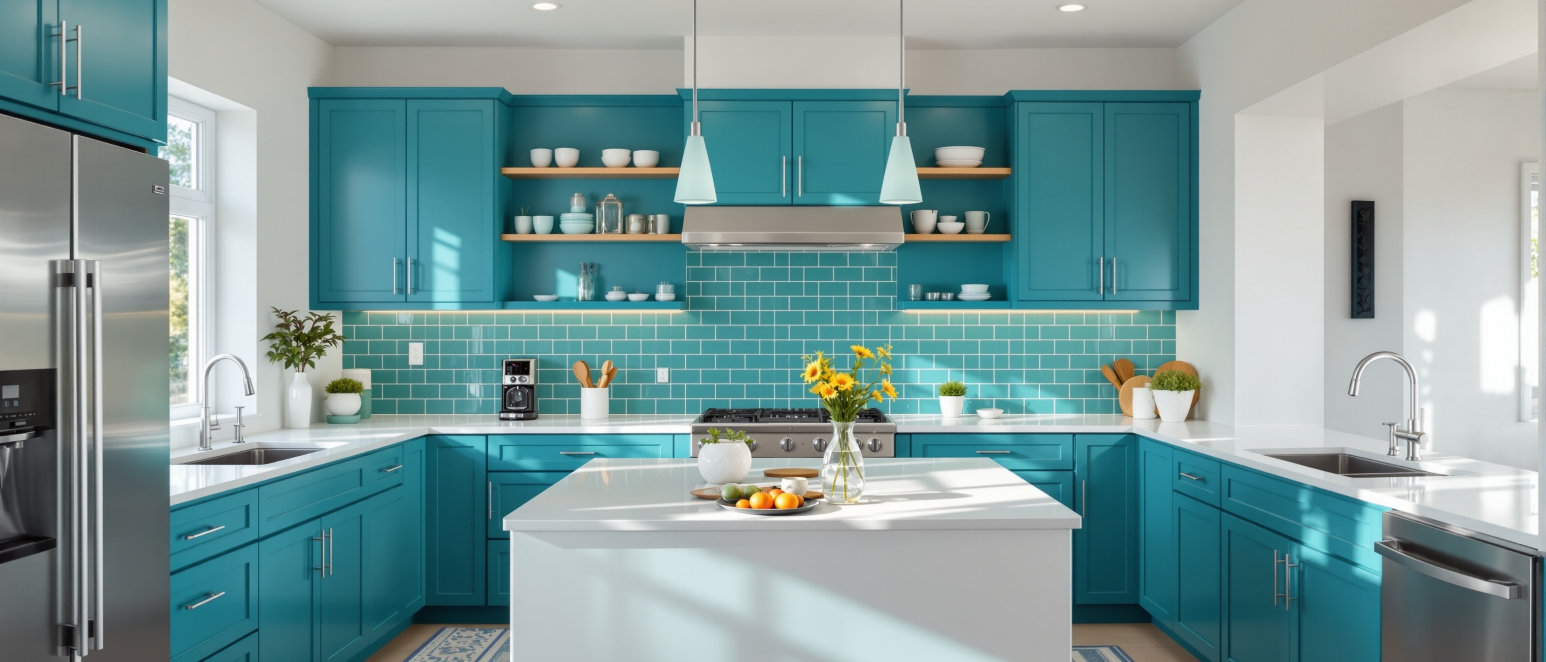 Modern kitchen with turquoise decor