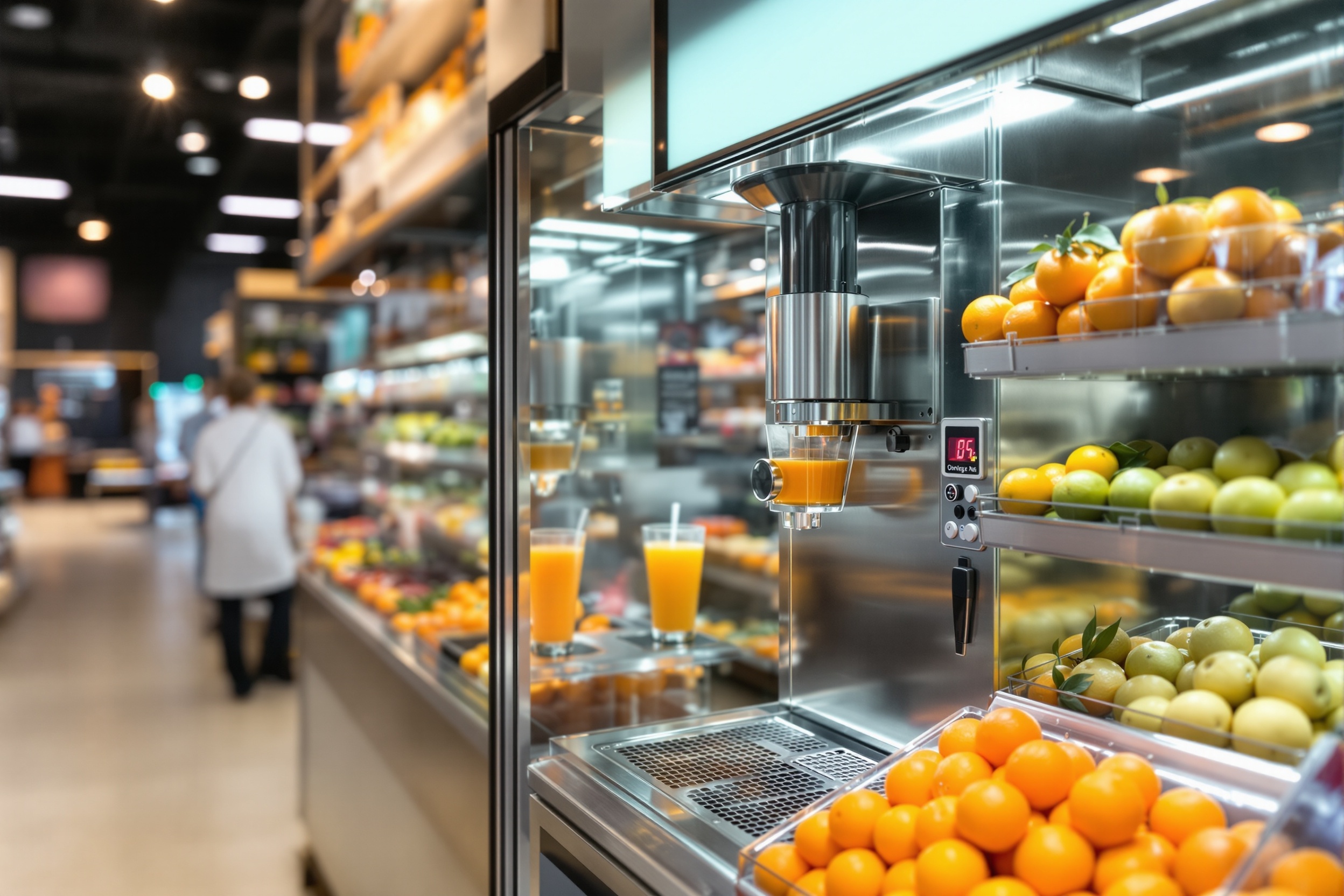 Machine à jus d'orange Orangexpress en supermarché