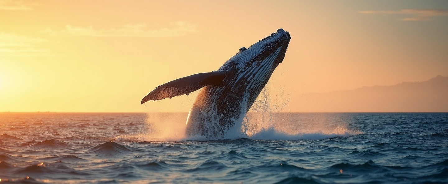 Humpback whale breaching in the Coral Sea near Mission Beach