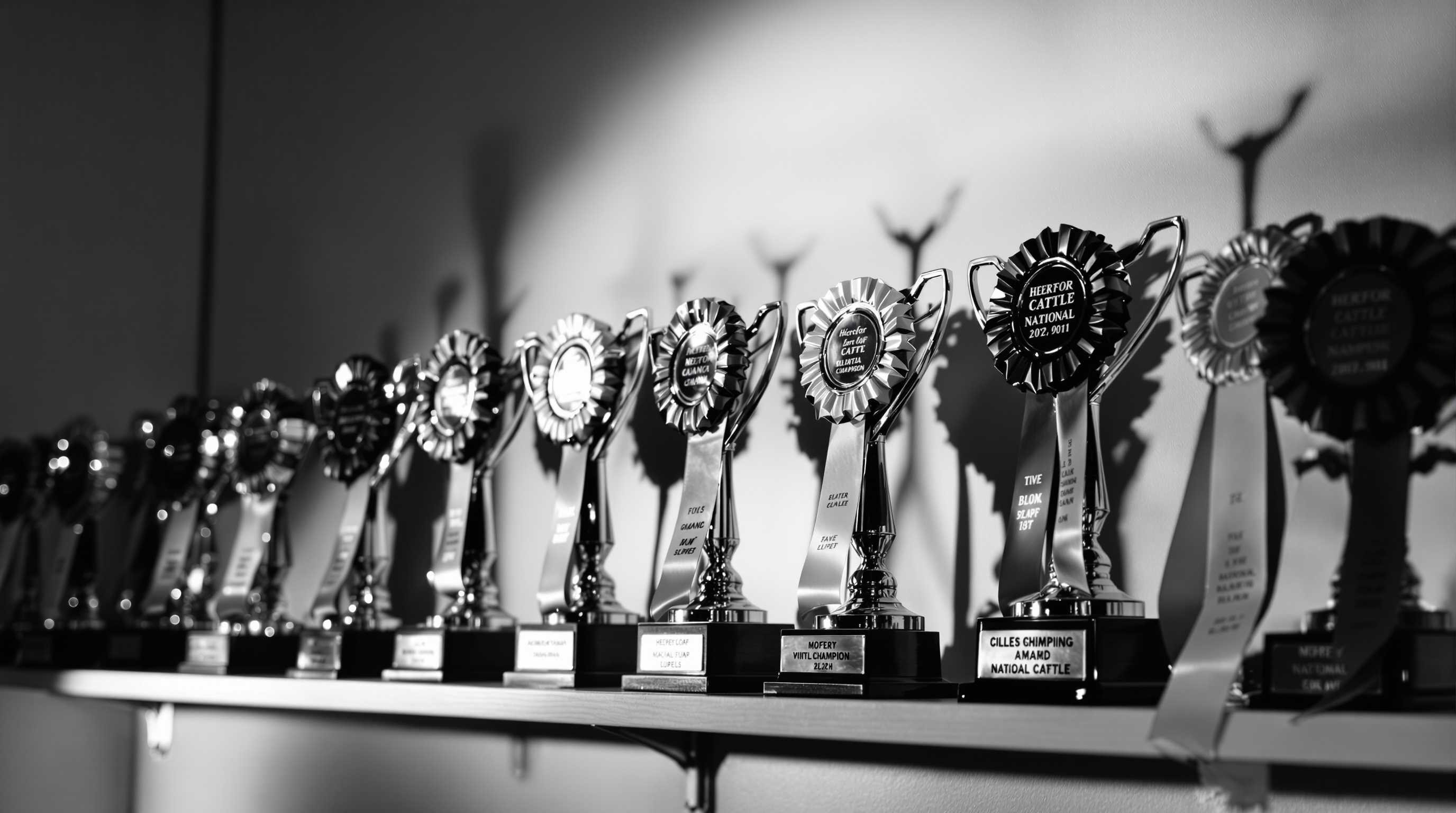 Championship trophies and awards from cattle shows