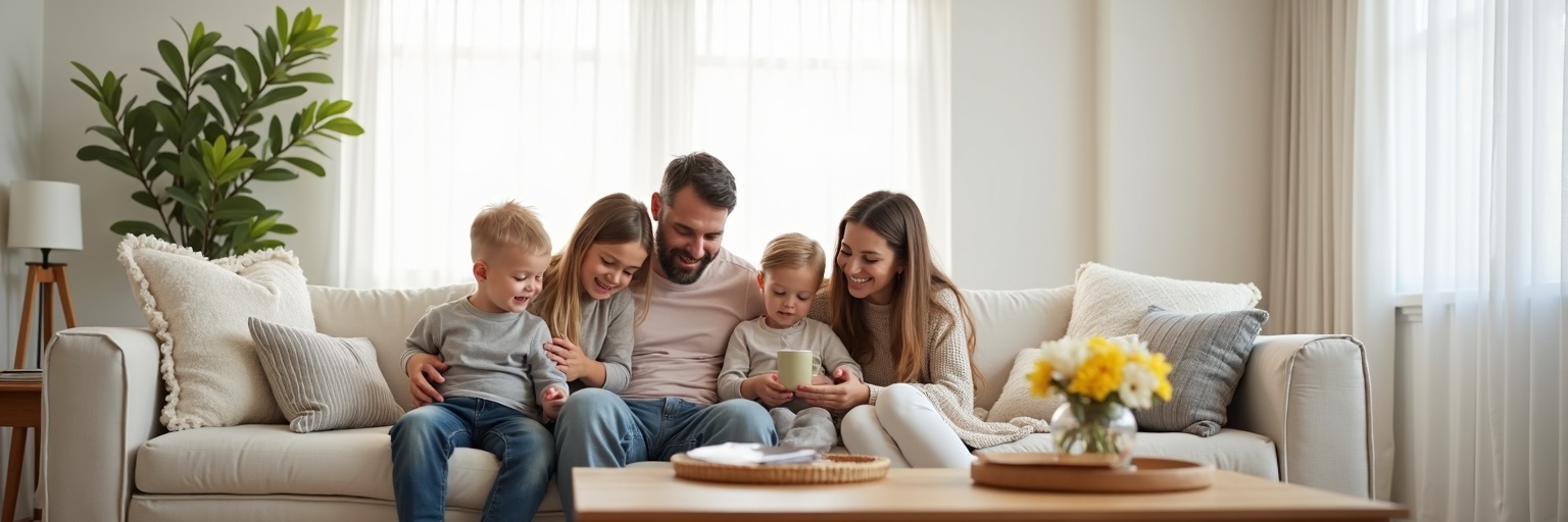 Happy family in clean home