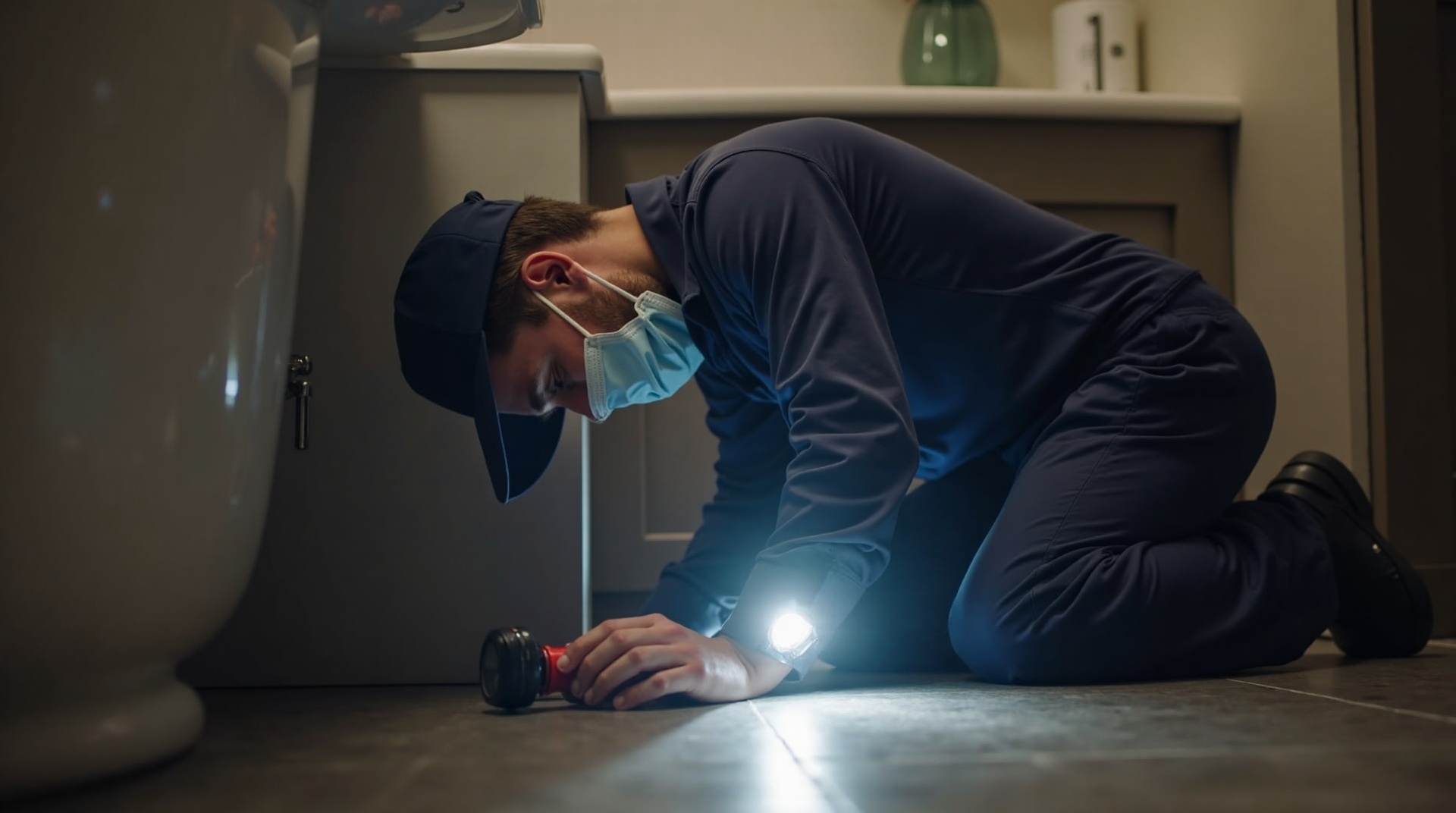 Plumber performing leak inspection