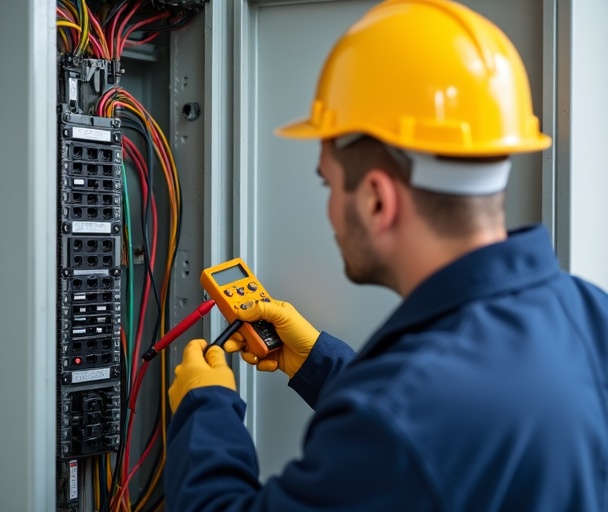 Electricista atendiendo aviso eléctrico en Móstoles