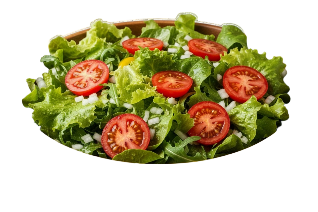 Vasilha de salada com alface, rúcula, cebola e tomate