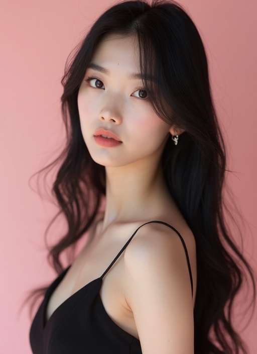 긴 생머리 · 블랙 드레스