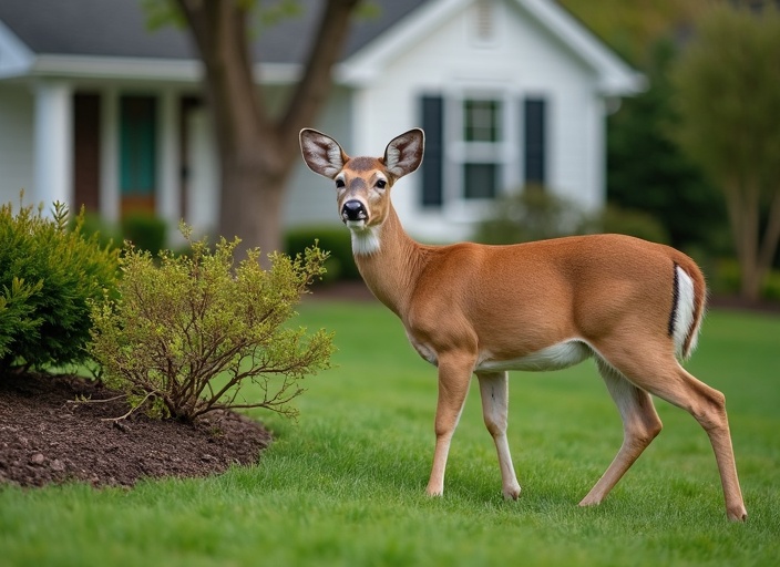 Deer actively damaging residential landscaping