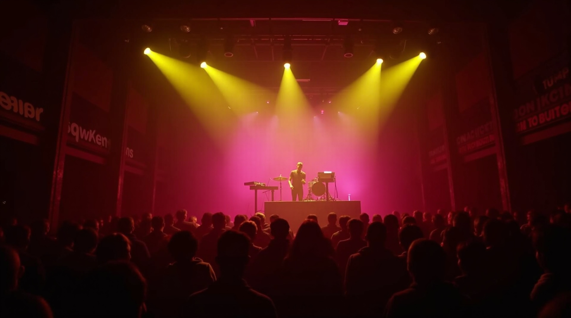 Underground music venue with neon lights