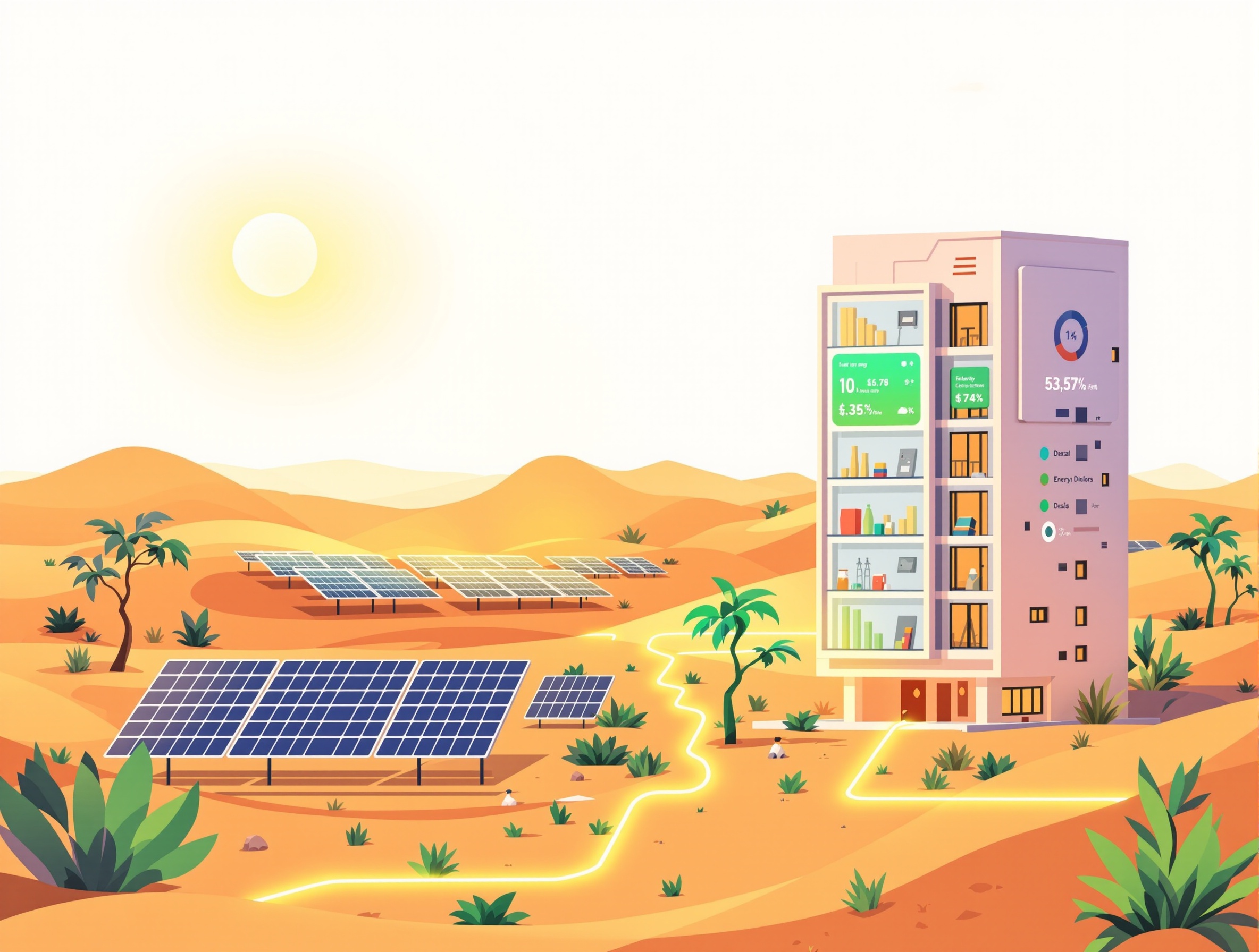 How SolarToken Works - Solar Farm to Apartment Energy Credits Remote solar farm sending energy credits to apartment