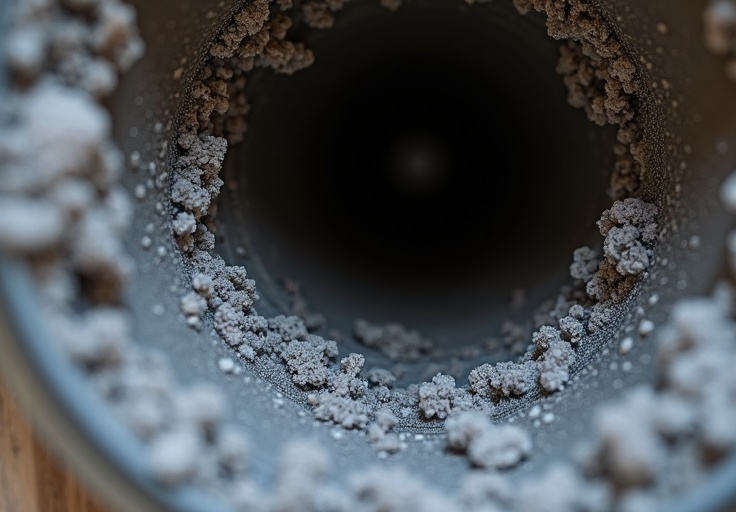Dryer vent clogged with heavy lint buildup — fire hazard before cleaning