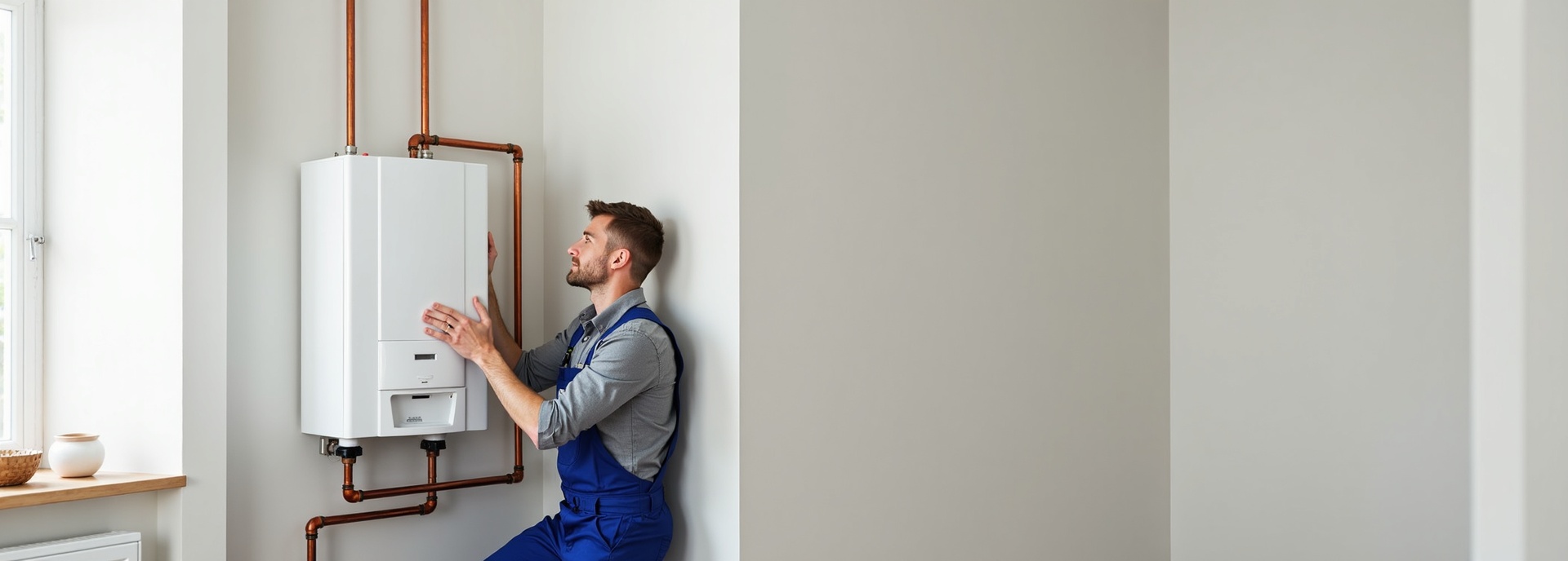 Licensed plumber installing a hot water tank