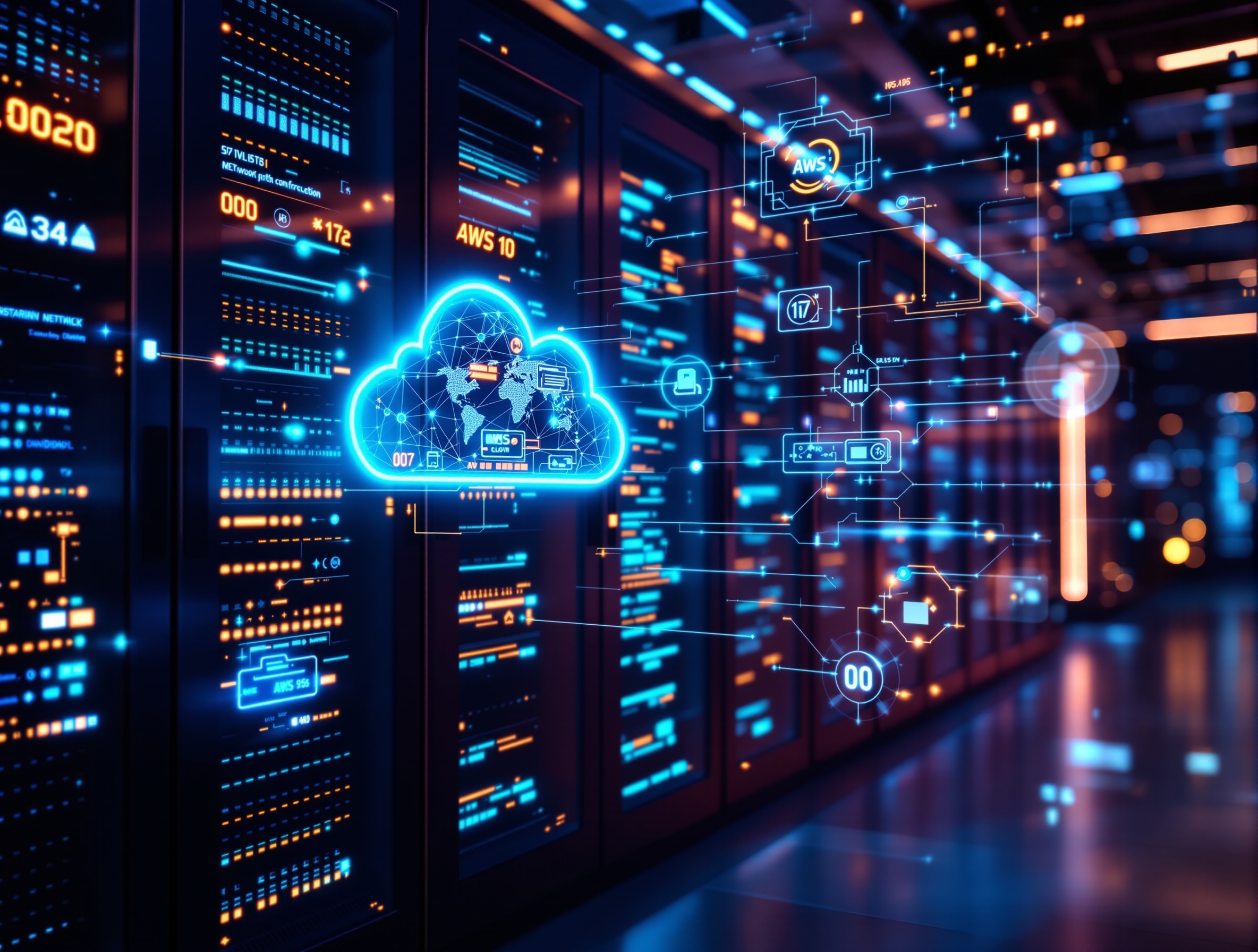 Cloud infrastructure and server architecture visualization
