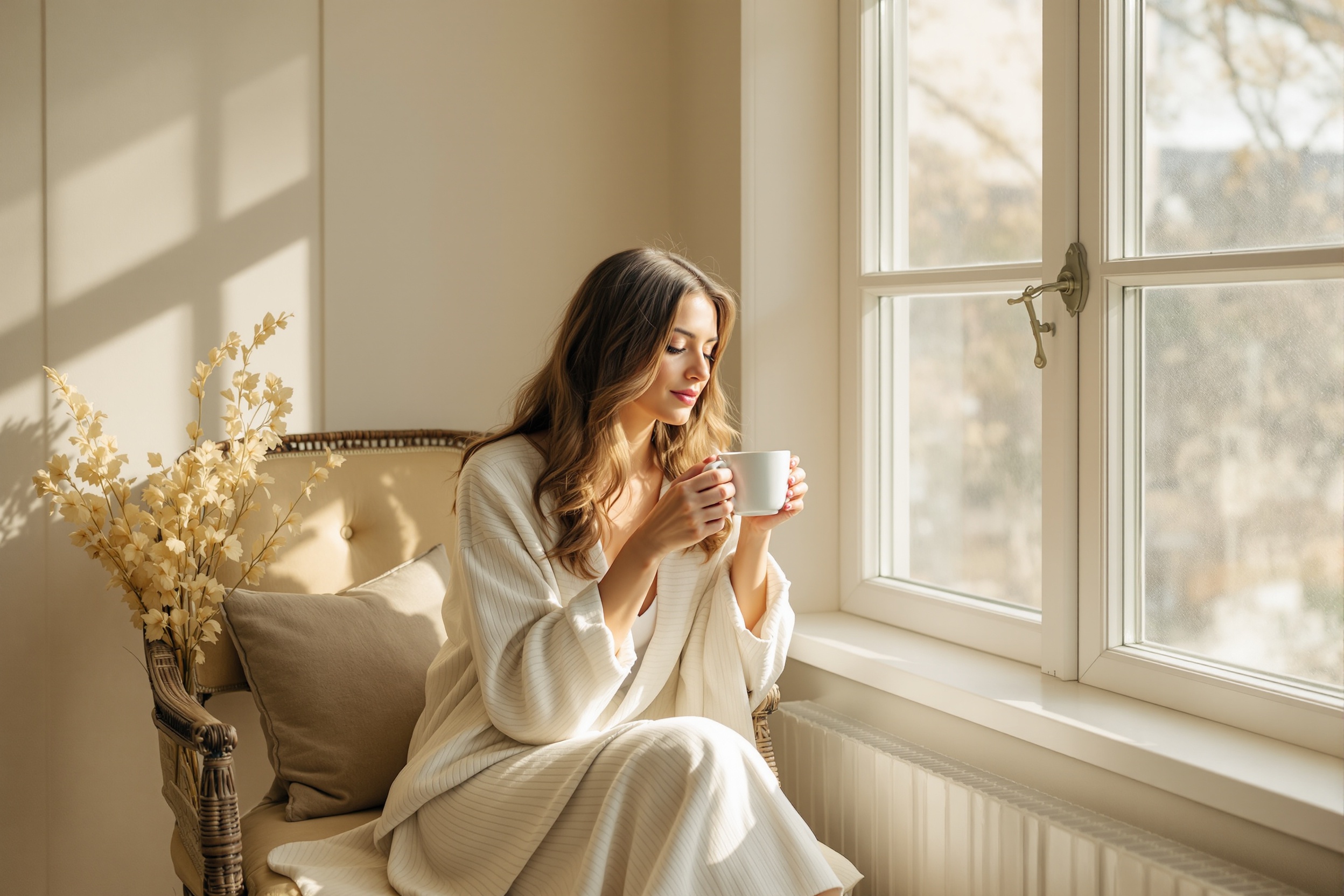 Rustige vrouw bij raam