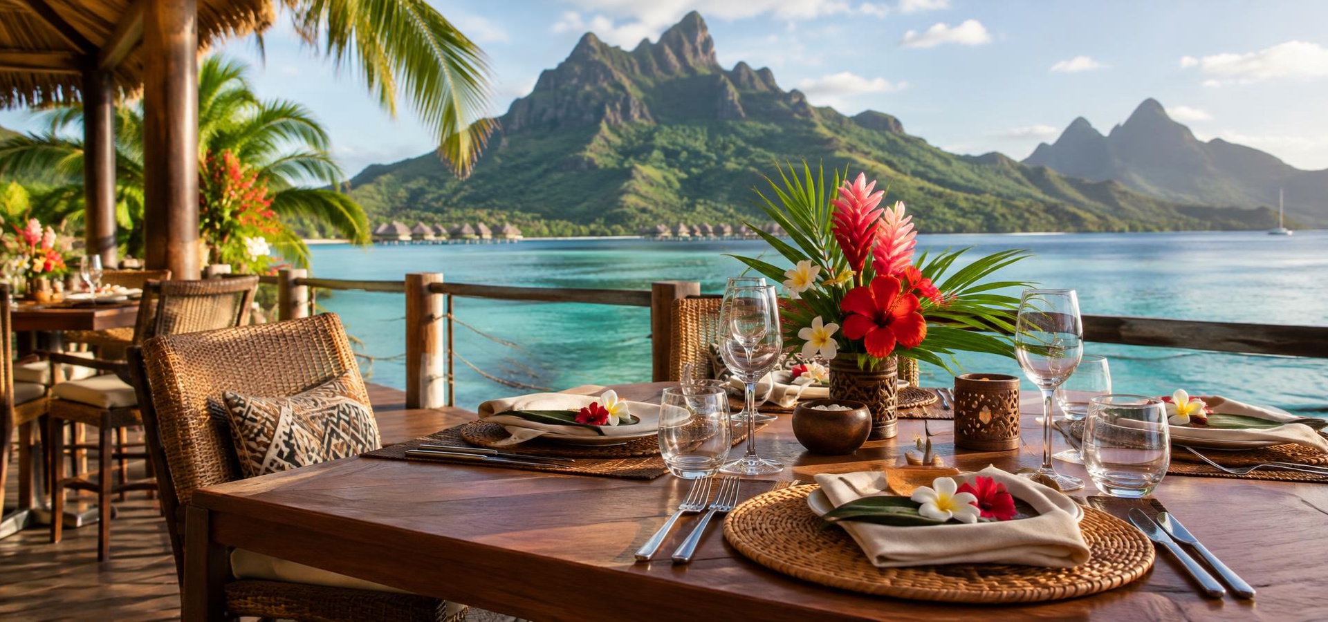 Cadre du restaurant Tamahau face au lagon