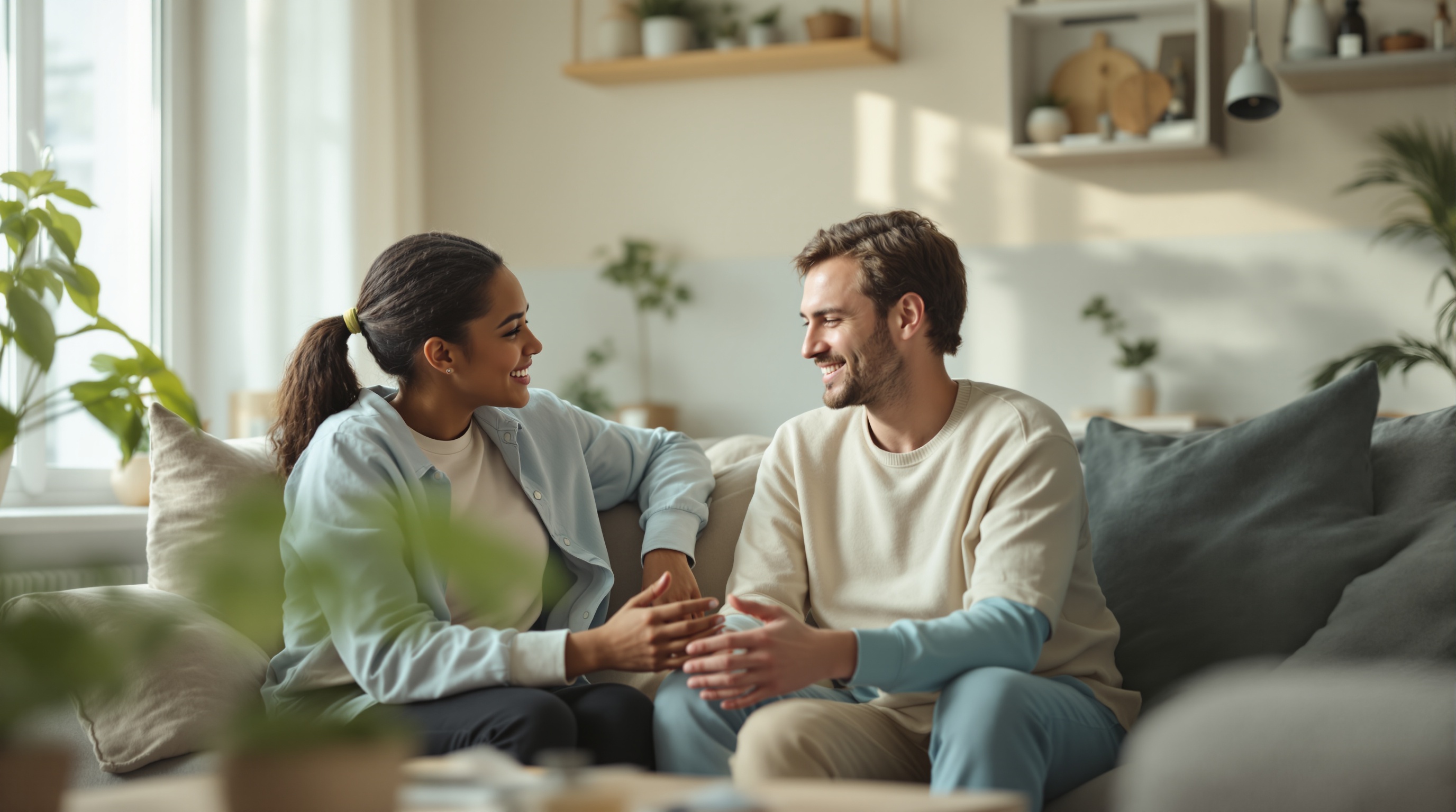 Family having a calm supportive conversation at home