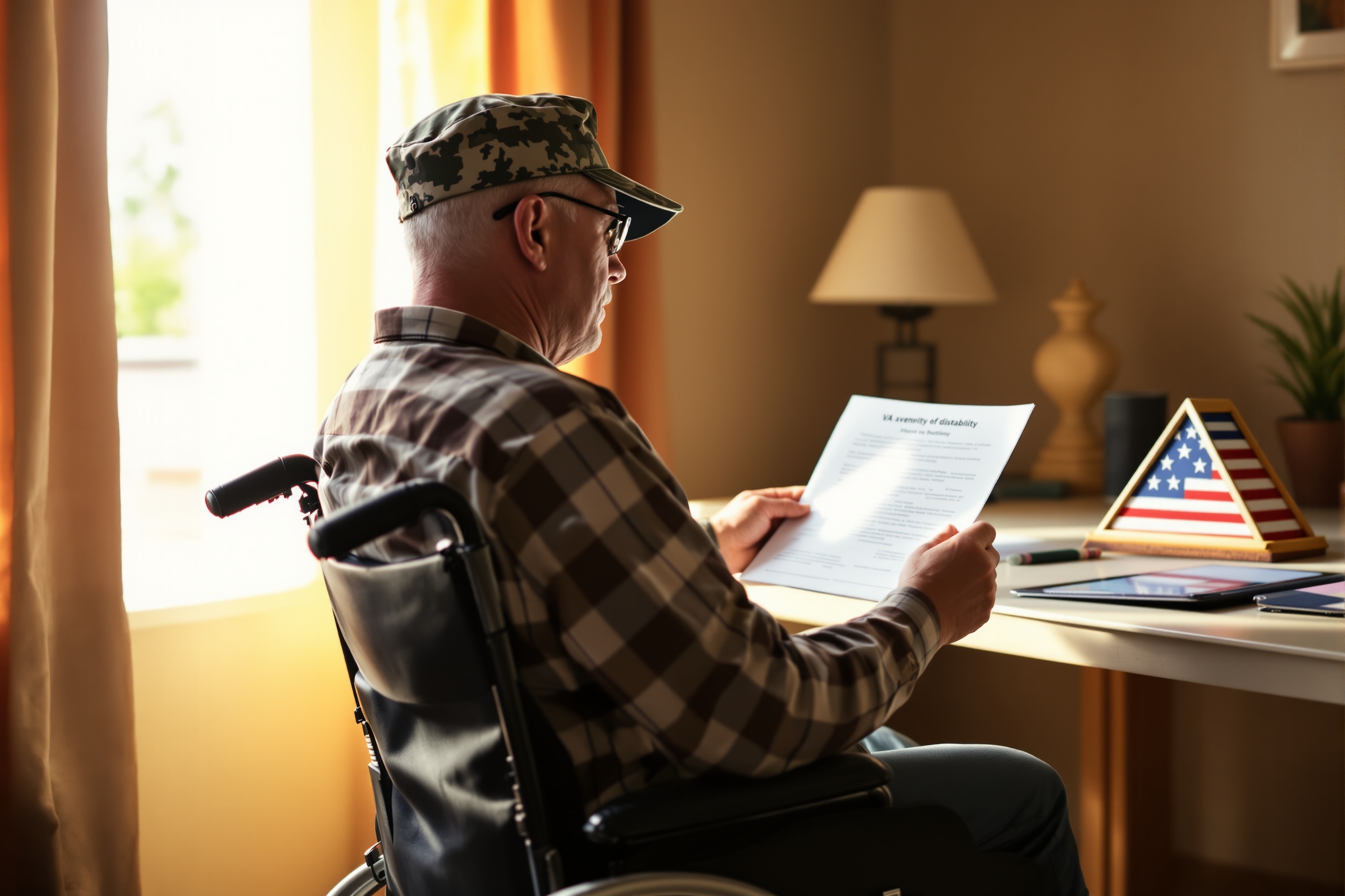Disabled veteran reviewing VA disability rating documents for property tax exemption in El Paso Texas